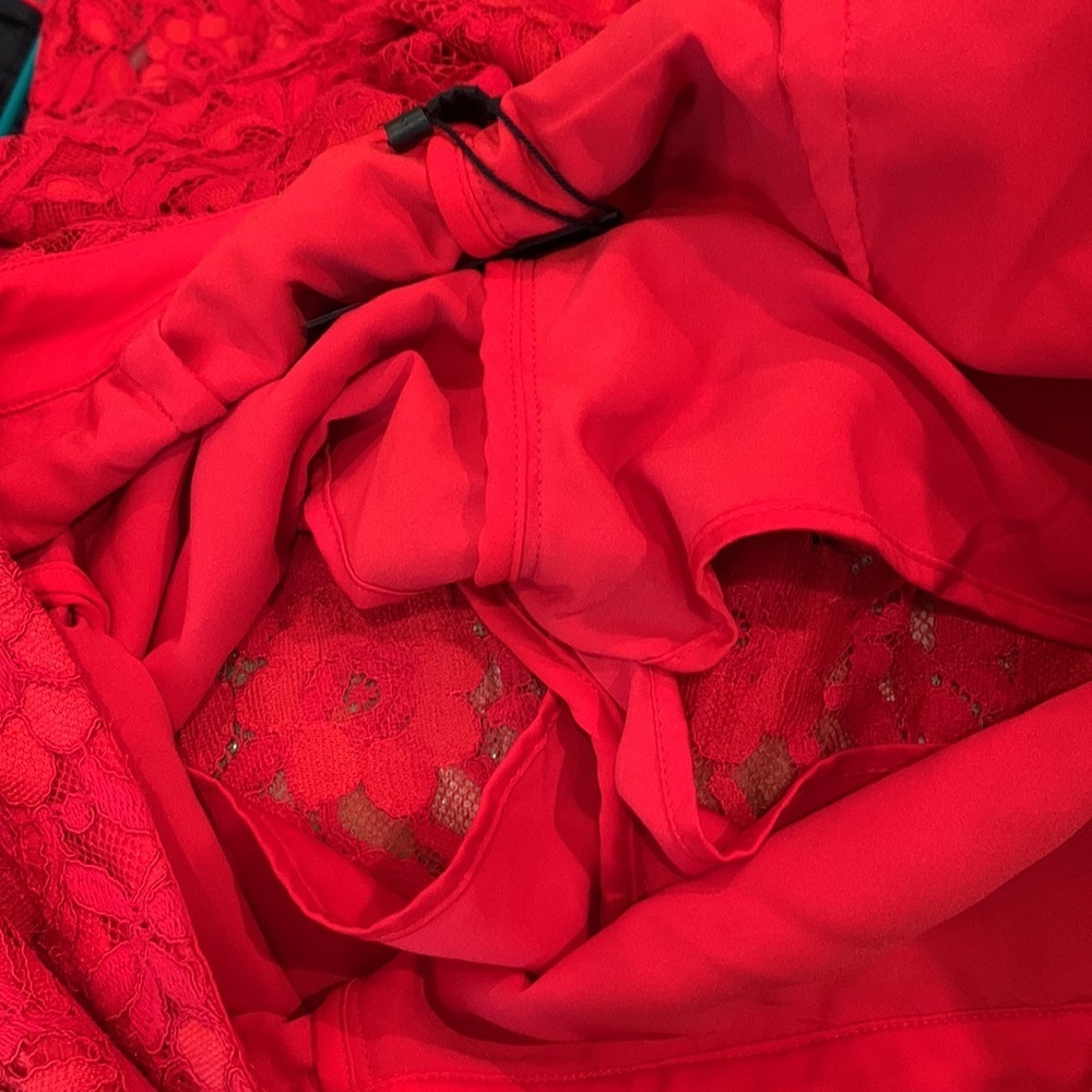 NBD High Rise Red Lace Pants with Frayed Hemline NEW! - Picture 8 of 8